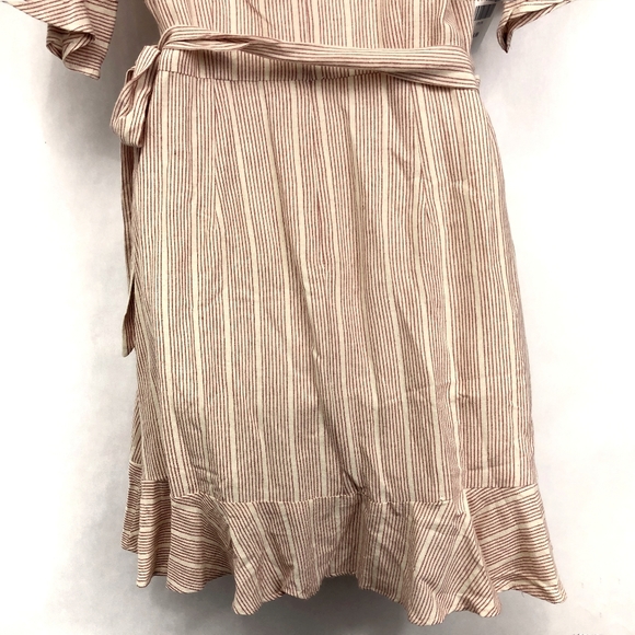 LUMIERE Wrap Dress NWT Ruffle Red Natural Beige Stripe Tie Waist Large - Picture 10 of 10